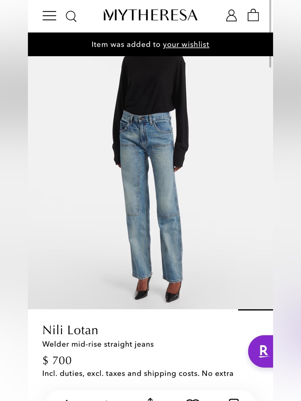 Nili Lotan Light Blue Straight-Leg Patch Jeans